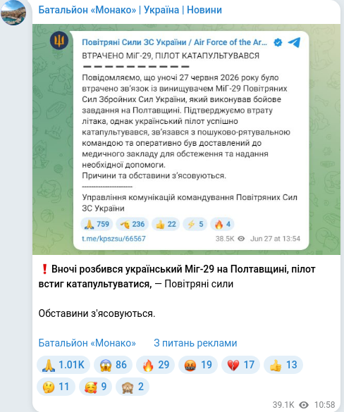 Скріншот Telegram-публікації
