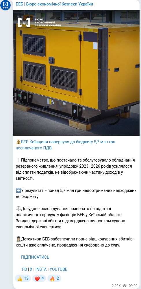 Telegram publication screenshot