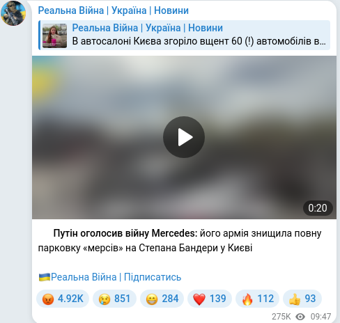 Скріншот Telegram-публікації