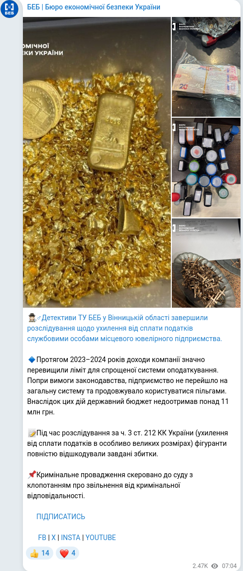 Telegram publication screenshot