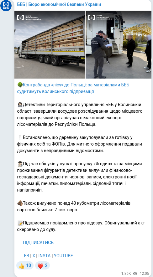 Telegram publication screenshot