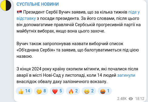 Скріншот Telegram-публікації