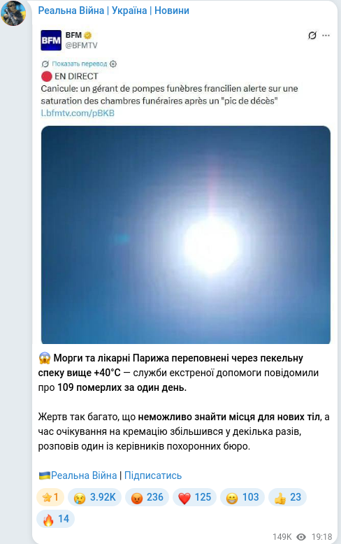 Скріншот Telegram-публікації