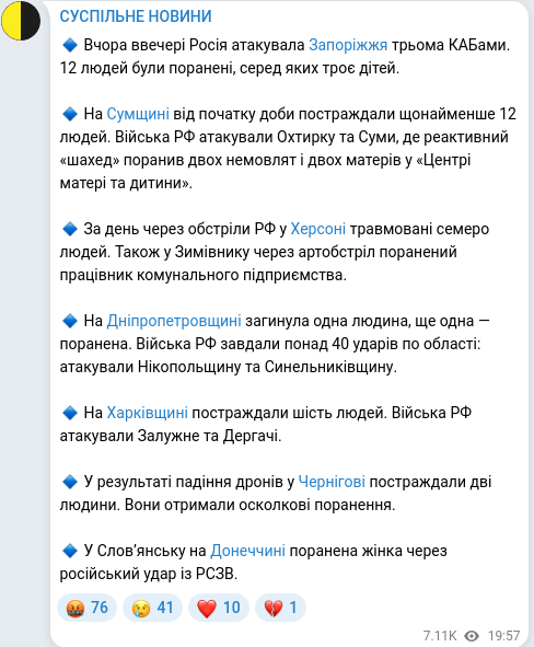Скріншот Telegram-публікації