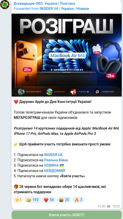 Telegram publication screenshot
