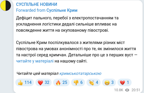 Скріншот Telegram-публікації