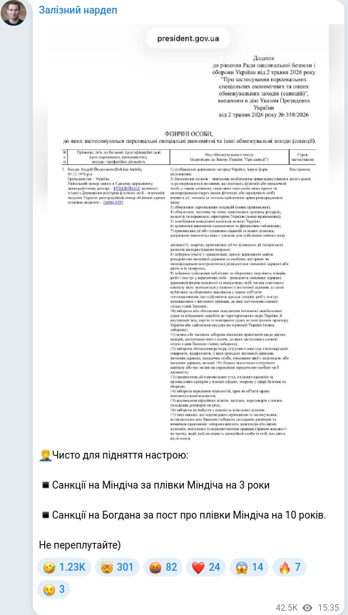 Telegram publication screenshot