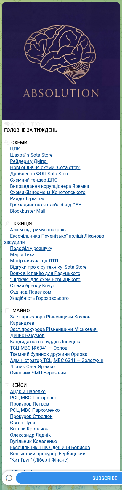Скріншот Telegram-публікації: Павелко Андрій Васильович — 🧠🧡🧡🧡🧡🧡🧡 ГОЛОВНЕ ЗА ТИЖДЕНЬ 🧩 СХЕМИ 🔸ЦПК 🔸Шахраї з Sota S…