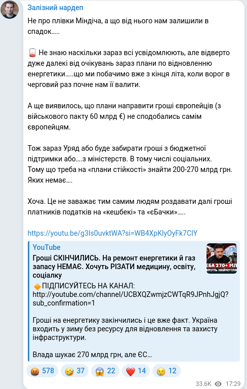 Скріншот Telegram-публікації