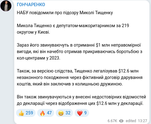 Скріншот Telegram-публікації