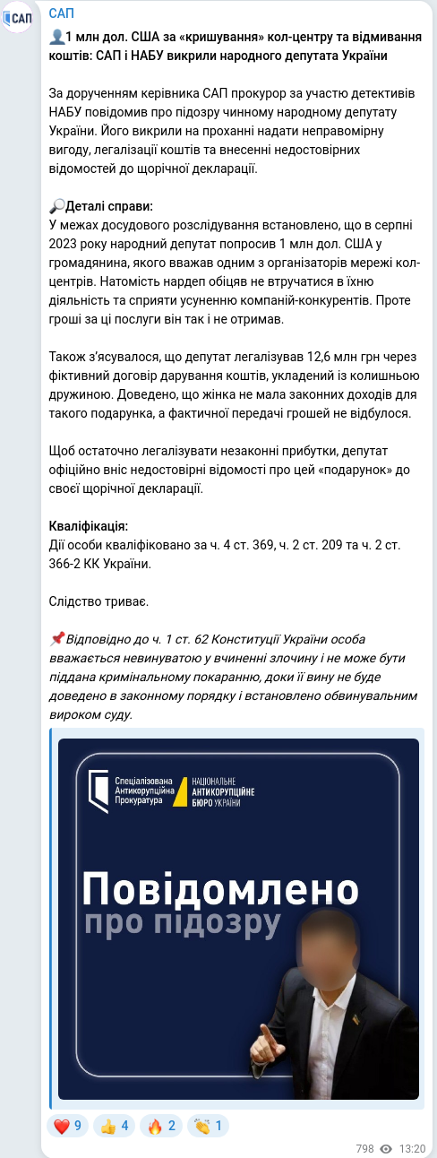 Скріншот Telegram-публікації
