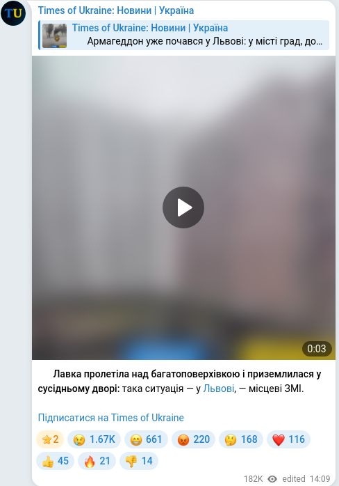 Скріншот Telegram-публікації