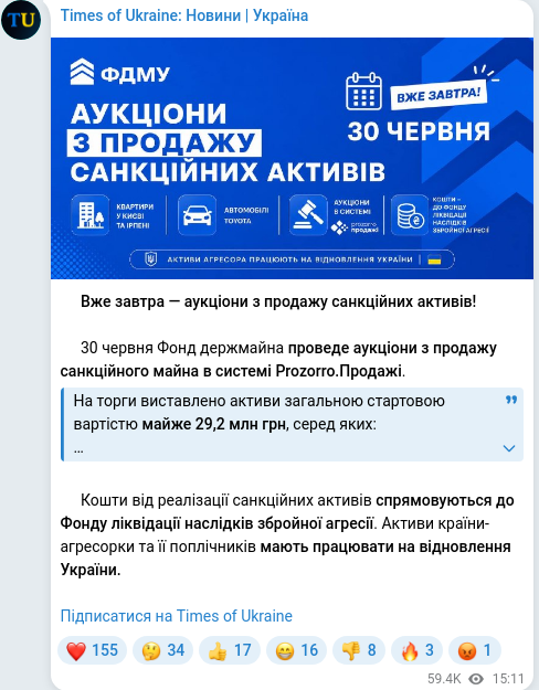 Скріншот Telegram-публікації