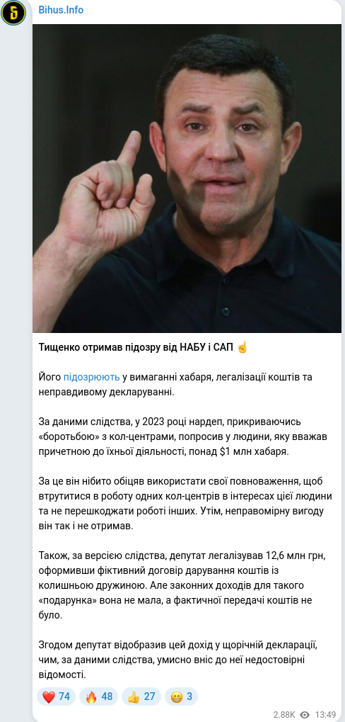 Скріншот Telegram-публікації