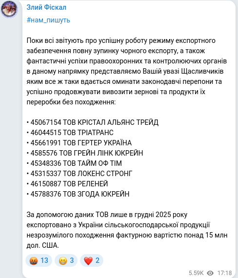 Telegram publication screenshot