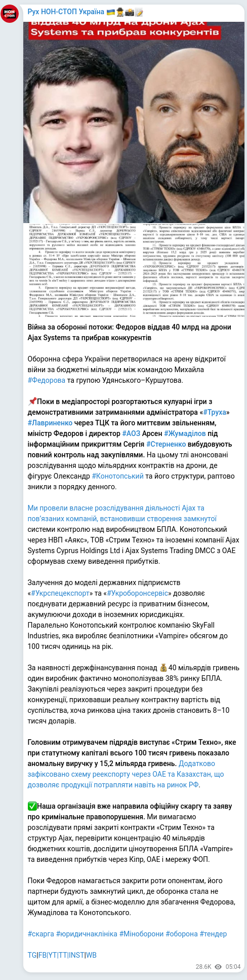Скріншот Telegram-публікації