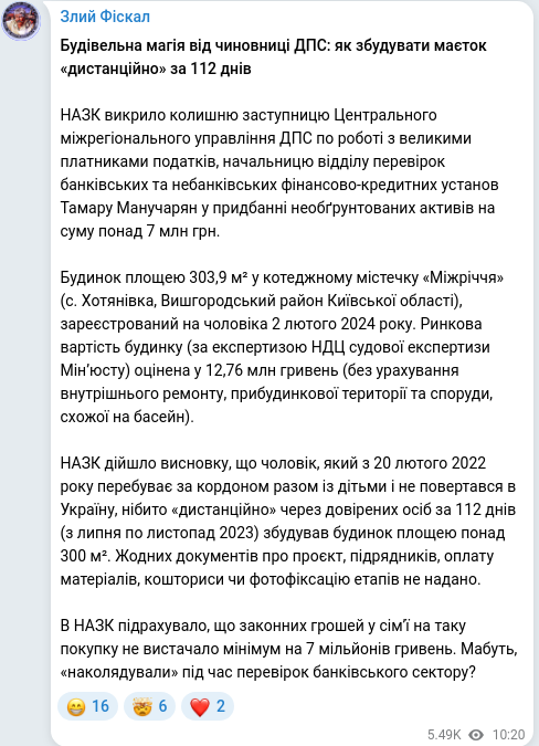 Telegram publication screenshot