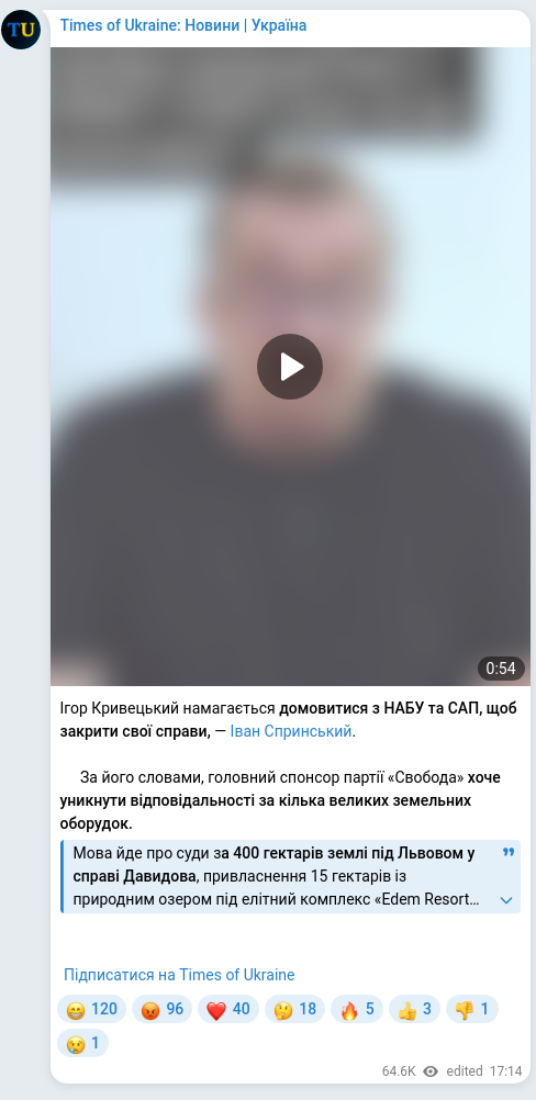 Скріншот Telegram-публікації