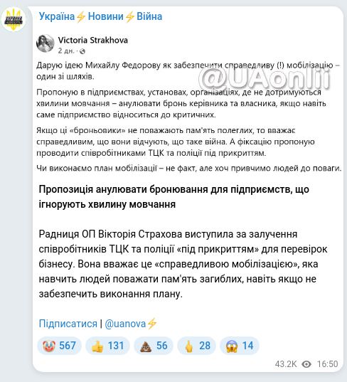 Скріншот Telegram-публікації