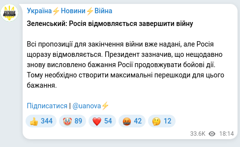 Скріншот Telegram-публікації