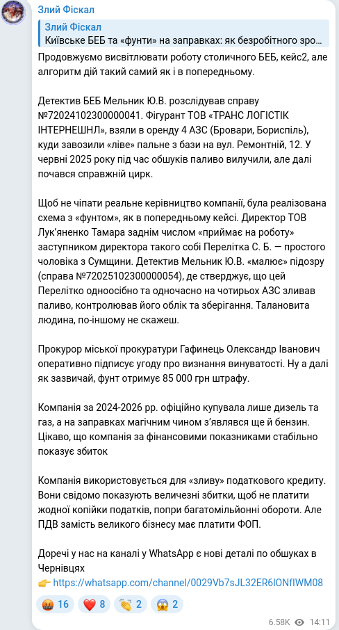 Telegram publication screenshot