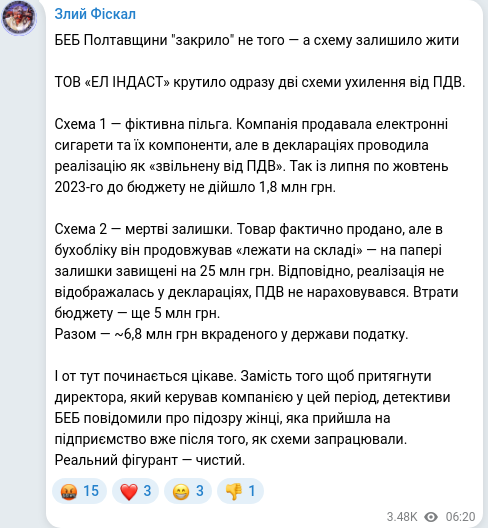 Telegram publication screenshot