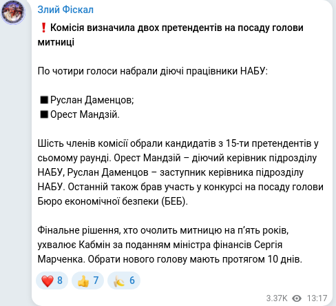 Telegram publication screenshot