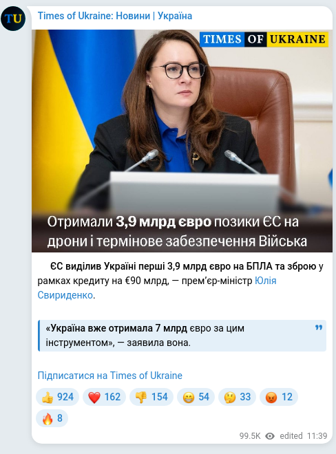 Скріншот Telegram-публікації
