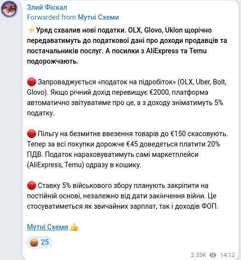 Telegram publication screenshot