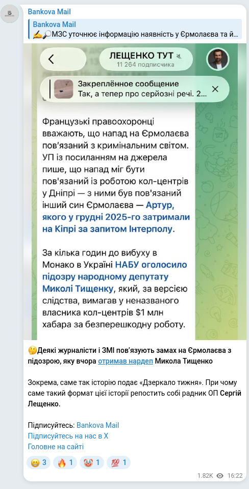 Скріншот Telegram-публікації