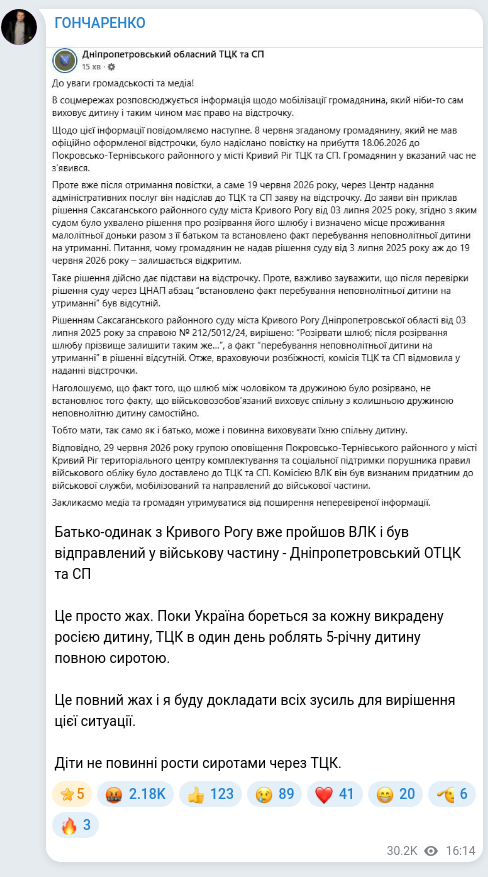 Скріншот Telegram-публікації