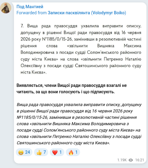 Скріншот Telegram-публікації
