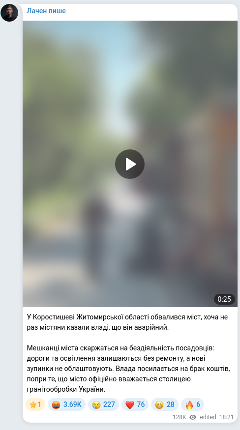 Скріншот Telegram-публікації