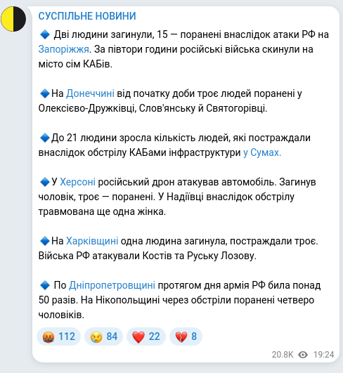 Telegram publication screenshot