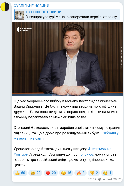 Скріншот Telegram-публікації