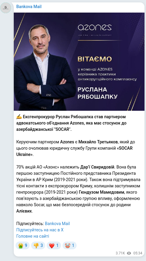 Скріншот Telegram-публікації