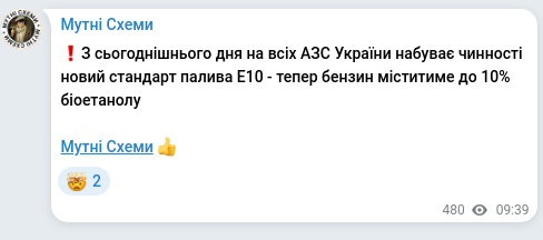 Скріншот Telegram-публікації