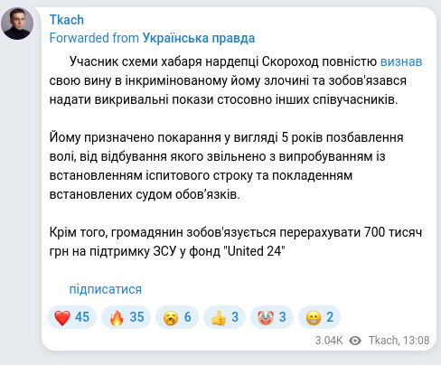 Скріншот Telegram-публікації