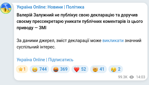 Скріншот Telegram-публікації