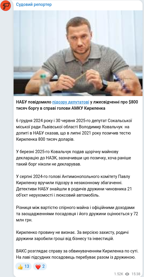 Telegram publication screenshot