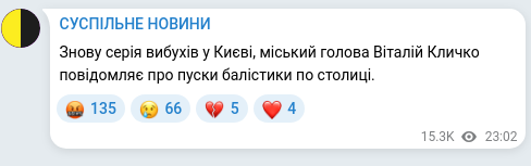Screenshot of a Telegram post: Klychko Vitaliy Volodymyrovych — Знову серія вибухів у Києві, міський голова Віталій Кличко п…