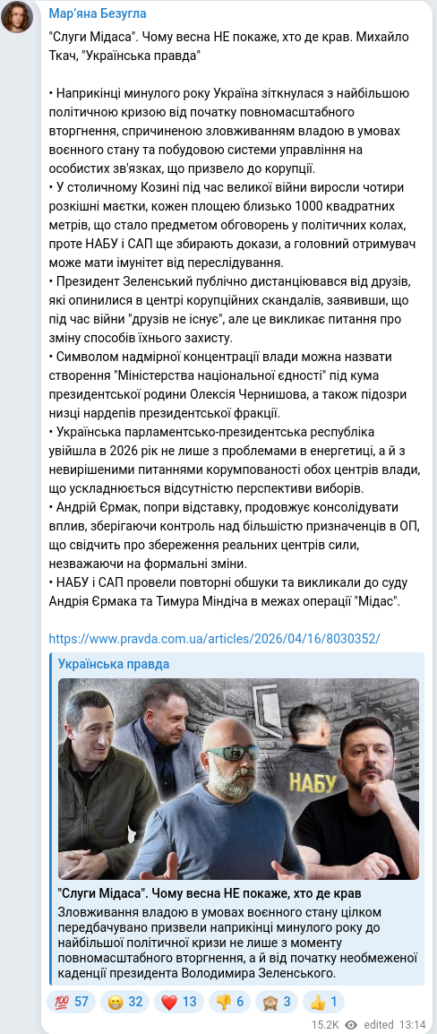 Telegram publication screenshot