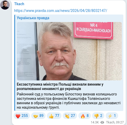 Скріншот Telegram-публікації