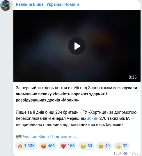 Telegram publication screenshot