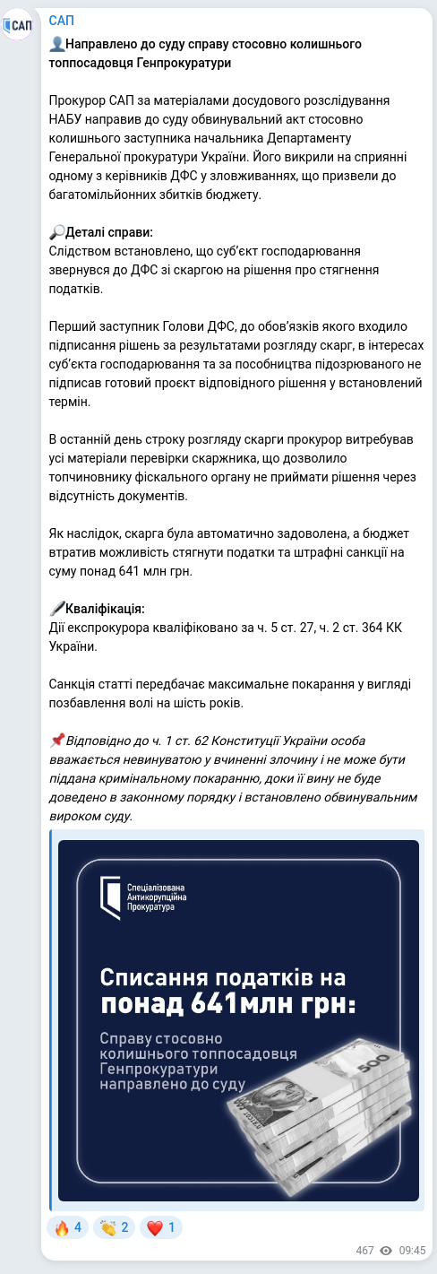 Скріншот Telegram-публікації