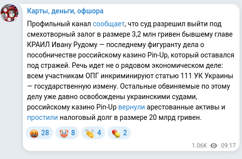 Скріншот Telegram-публікації
