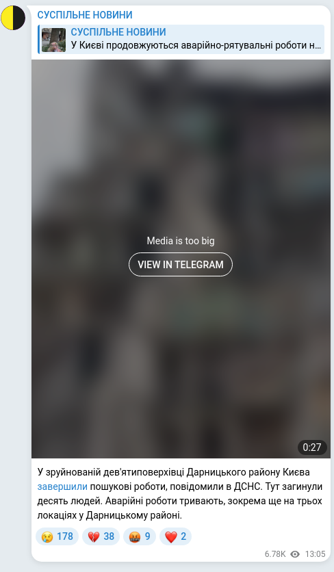 Скріншот Telegram-публікації