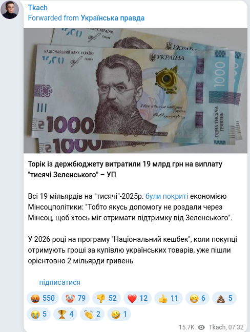 Скріншот Telegram-публікації