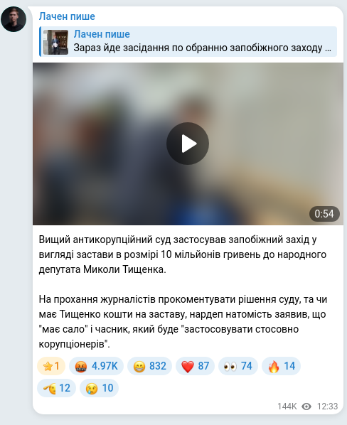 Скріншот Telegram-публікації