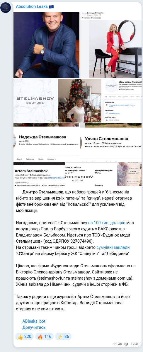 Скріншот Telegram-публікації